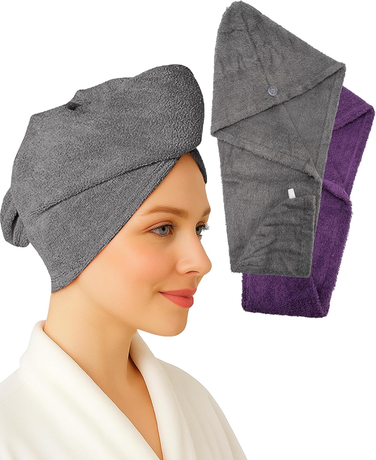 Textila 100% Cotton Hair Wrap Towels for Women (Pack of 2, Raspberry & Green) – Soft & Absorbent Turban Towels for Long, Curly, Frizz-Prone Hair