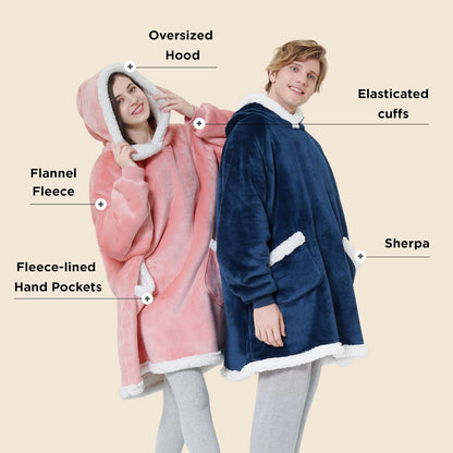 Bedsure Blanket Hoodie, Wearable Blanket Hoodie as Gifts for Mom, Birthday Gifts for Women Kids Teens Mother's Day Sherpa Sweatshirt, Grey, Standard