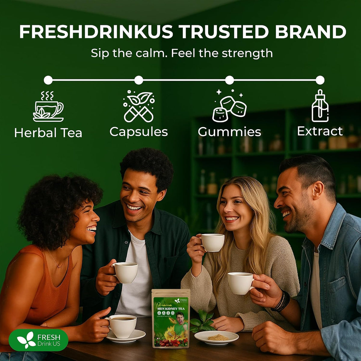 FreshDrinkUS, 12 Packs of Premium Herbal Men Support Tea – Ginseng Six Treasure Blend, 9 Powerful Ingredients, 10g/Bag – Men's Wellness Tea with Ginseng and Five Treasure Aid Root.