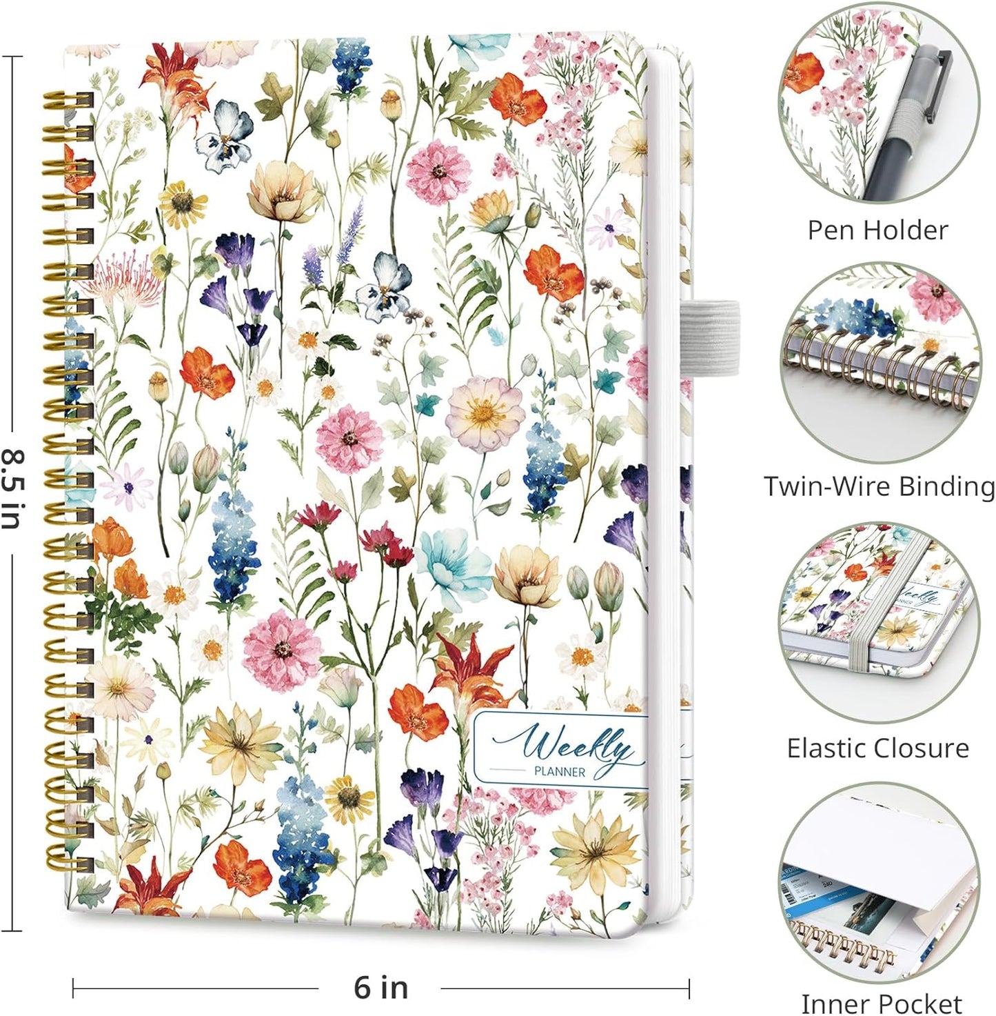 Taja Undated Weekly Planner, Weekly To Do List Notebook with Goal & Habit Tracker Organizer, A5 Weekly Planner Notebook with Spiral Binding, 6.1" x 8.2" - Green