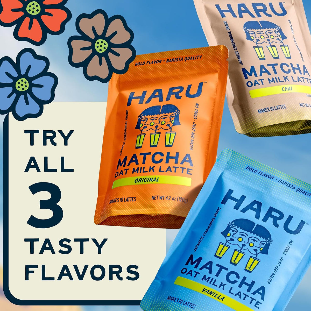 Haru Original Matcha Oat Milk Latte Mix, Ceremonial Japanese Matcha, Barista-Style Instant Latte, Vegan, Non-Dairy, Smooth Clean Energy, Just Add Water, 2-Pack (20 Lattes)