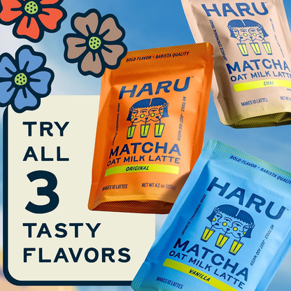 Haru Original Matcha Oat Milk Latte Mix, Ceremonial Japanese Matcha, Barista-Style Instant Latte, Vegan, Non-Dairy, Smooth Clean Energy, Just Add Water, 2-Pack (20 Lattes)