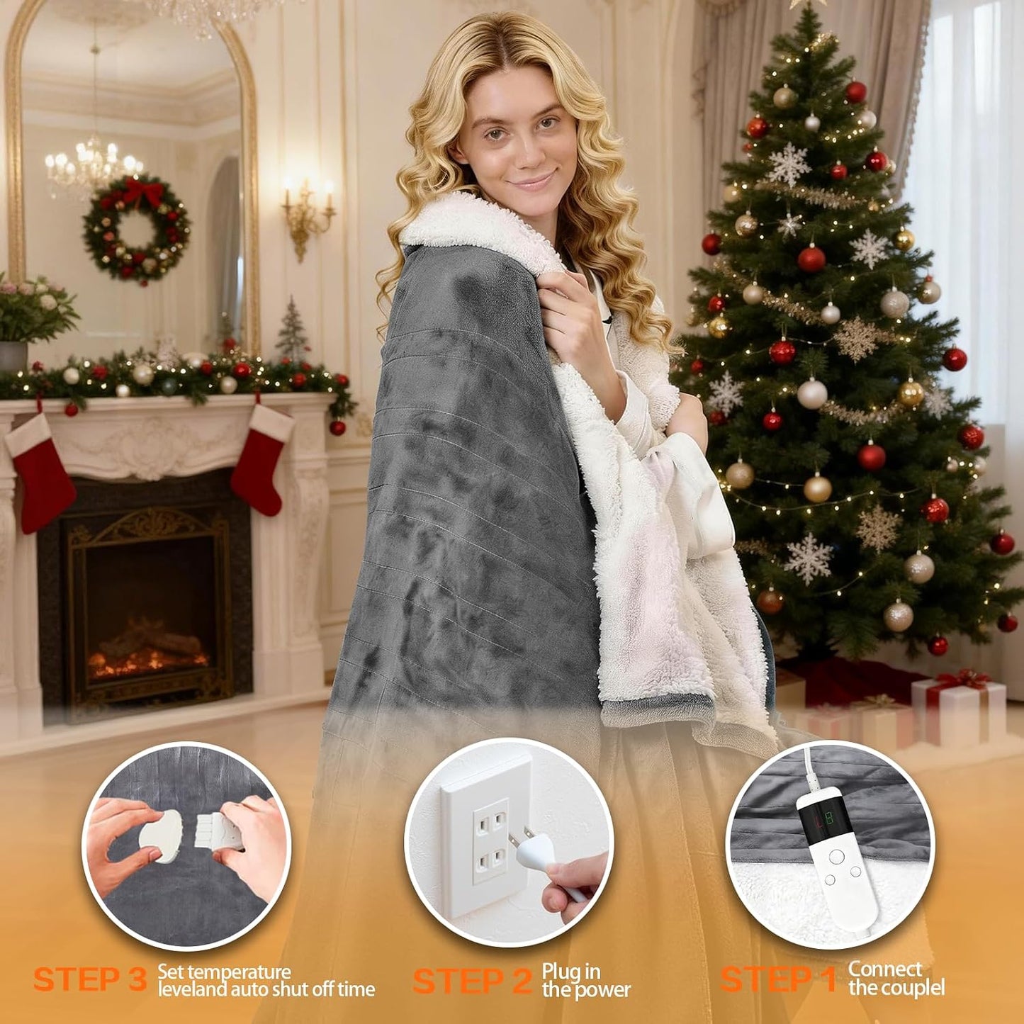 Electric Heated Blanket Throw Size 50''x60''-Control Heating Blanket, Soft & Warm Flannel 10-Level Temperature Control, 8 Hours Auto Off, Rapid Heating & Overheat Protection