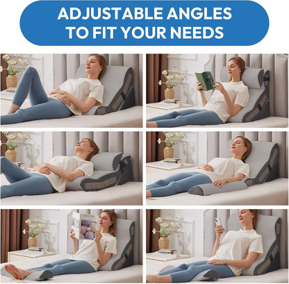 Ahpmeoa 3PCS Wedge Pillow Set for After Surgery, Back Pillow for Bed Sitting up, 10-in-1 Foam Wedge Pillow for Acid Reflux & Back Pain Relief, Post Surgery Pillow for GERD & Snoring, White