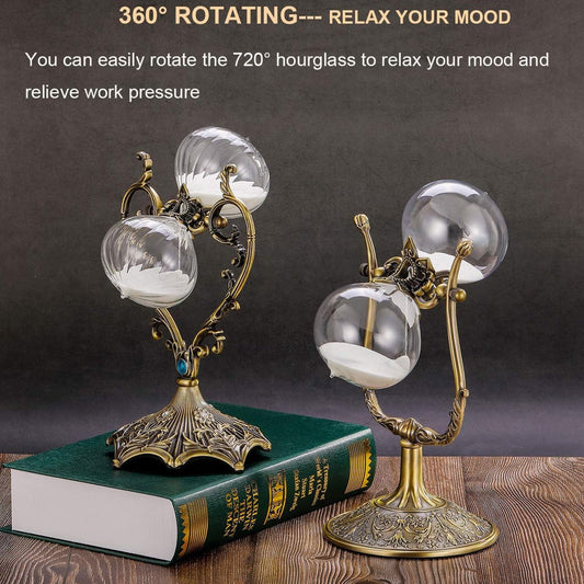 Hourglass Timer Sand Clock 60 Minutes, 360° Rotating Large Brass Vintage Sandglass Timer, Antique 1 Hour Glass Sand Watch for Decoration
