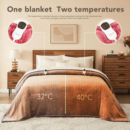 Homemate Electric Heated Blanket Twin - 62"x84" Heating Bed Blankets Throw with 10 Heating Levels 8 Hours Auto Off Fast Heating Over-Heated Protection Ultra Soft Warm Flannel ETL Certified Grey - Colors B