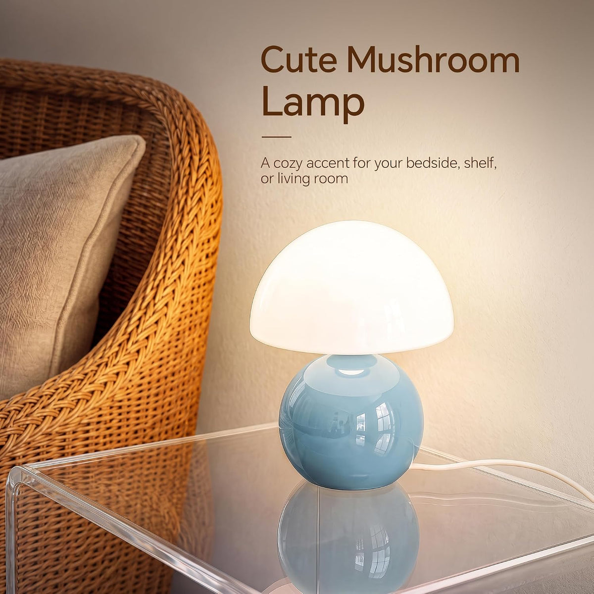 Dawnwake Mushroom Lamp Table Lamp for Bedroom-Small Desk Table Lamps,White