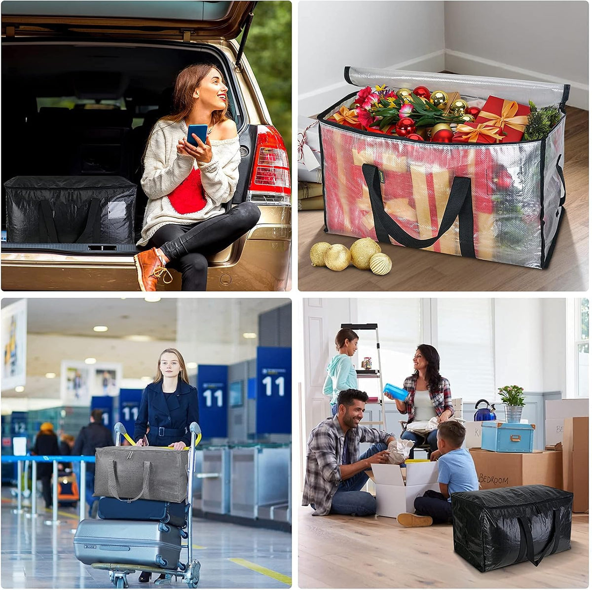 BALEINE Oversized Moving Bags with Reinforced Handles, Heavy-Duty Storage Tote for Clothes, Moving Supplies (Clear)