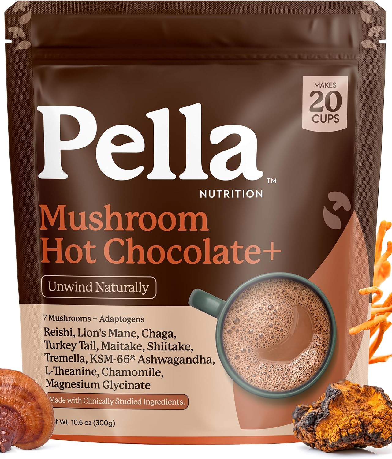 Pella Nutrition Instant Mushroom Spiced Chai Latte for Relaxation - 20 Cups