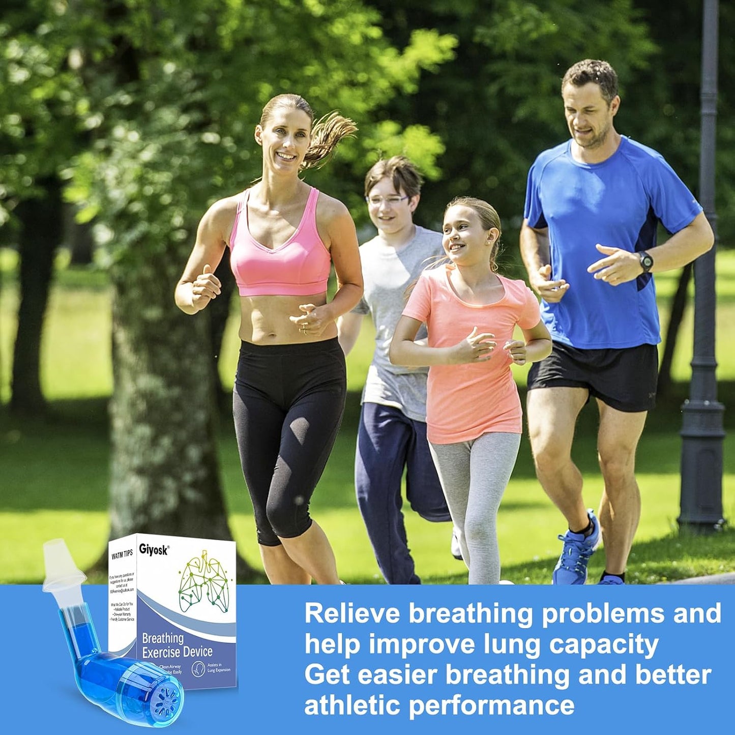 Giyosk Breathing Exercise Device for Lungs, Lung Expansion and Mucus Relief Device, Portable Expiratory Breathing Exerciser with A Set of Accessories, Breathing Trainer for Lung Cleanse(Green)