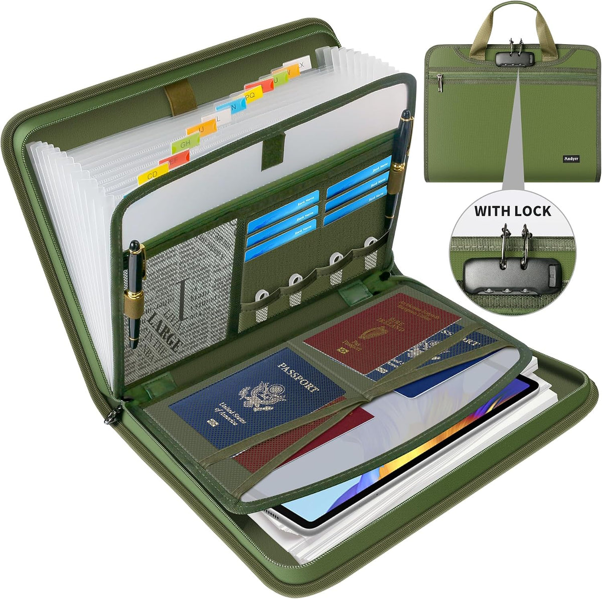 Important Document Organizer with Lock, Fireproof Accordion File Organizer