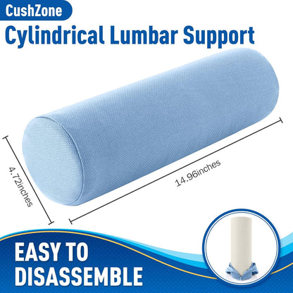 CushZone Lumbar Roll Support Pillow for Office Chair, Car, Gaming Chair, Memory Foam Back Cushion with Washable Cover for Relieving Back Pain & Improving Posture,Black