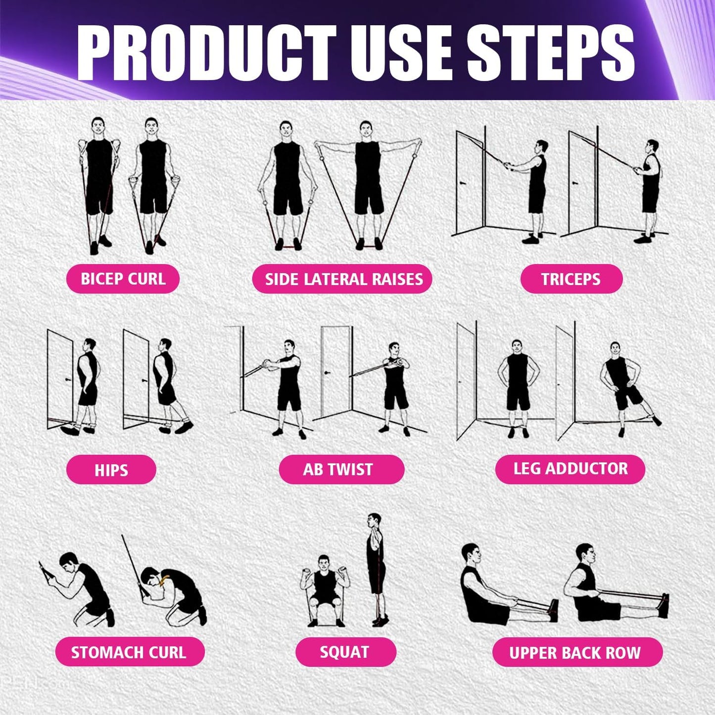 WHATAFIT Resistance Bands, Exercise Bands, Workout Bands with Handles, Door Anchor and Ankle Straps, 5 Resistance Levels Fitness Bands for Strength Training, Physical Therapy, and Home Gym Equipment