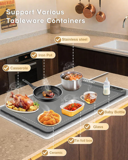 Warming Mat For Food Extra Large 36"x16" 580W Food Warming Mat With Heat Resistant Pad,Chafing Dishes for Buffet 6 Temp 6 Hour,Roll Up Food Warmers for Parties Buffet for Catering Gatherings