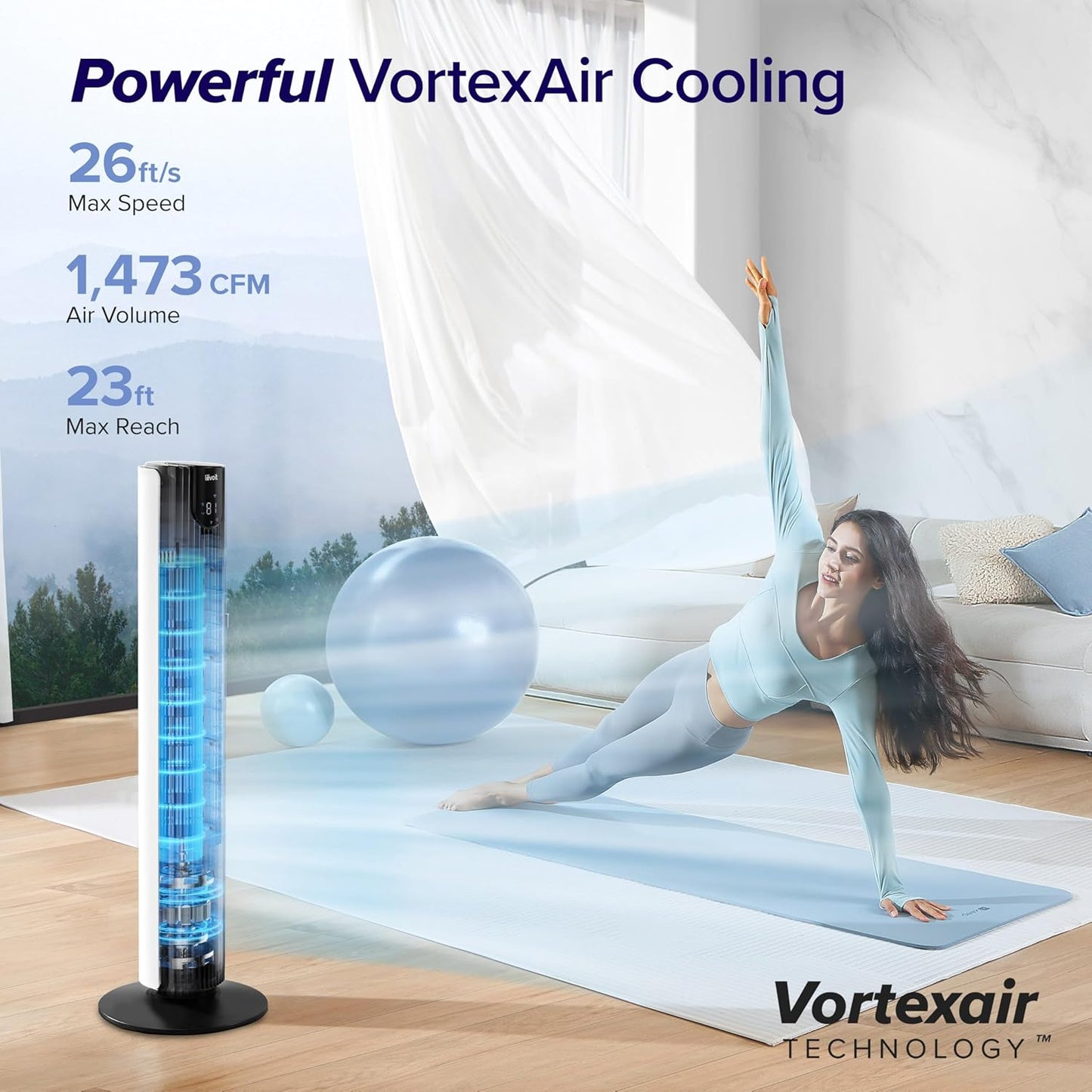 LEVOIT Tower Fan for Bedroom, Standing Fan with 36”-47” Adjustable Height, 90° Oscillating Room Fan, 28dB Quiet for Sleep, 23 ft/s Velocity, 5 Speeds 4 Modes, 12H Timer, Remoter, for Home, White