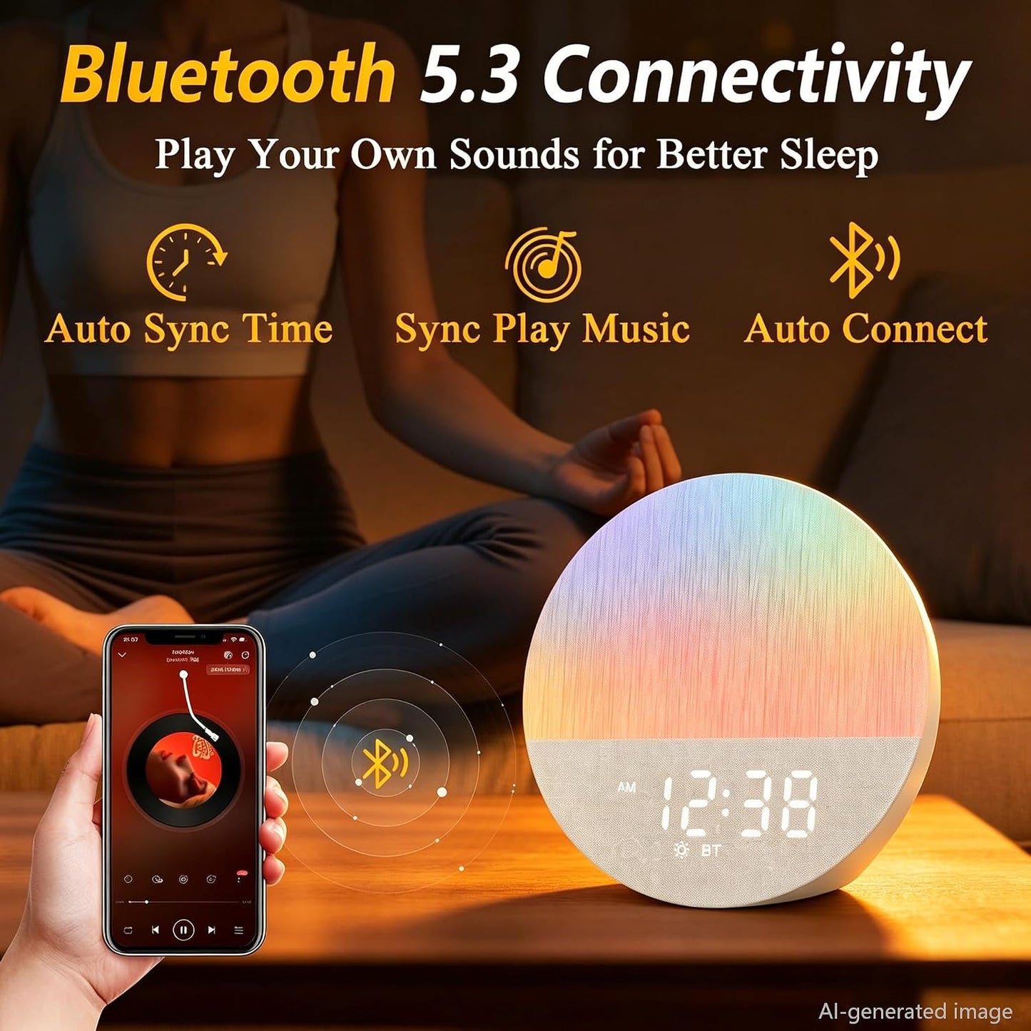 Sunrise Alarm Clock with Sounds Machine:Gentle Gradual Wake Up Light for Heavy Sleepers Relieve Anxiety Dimmable Clock with Bluetooth Memory for Bedroom - White Noise Machine with 30 Sleep Sounds