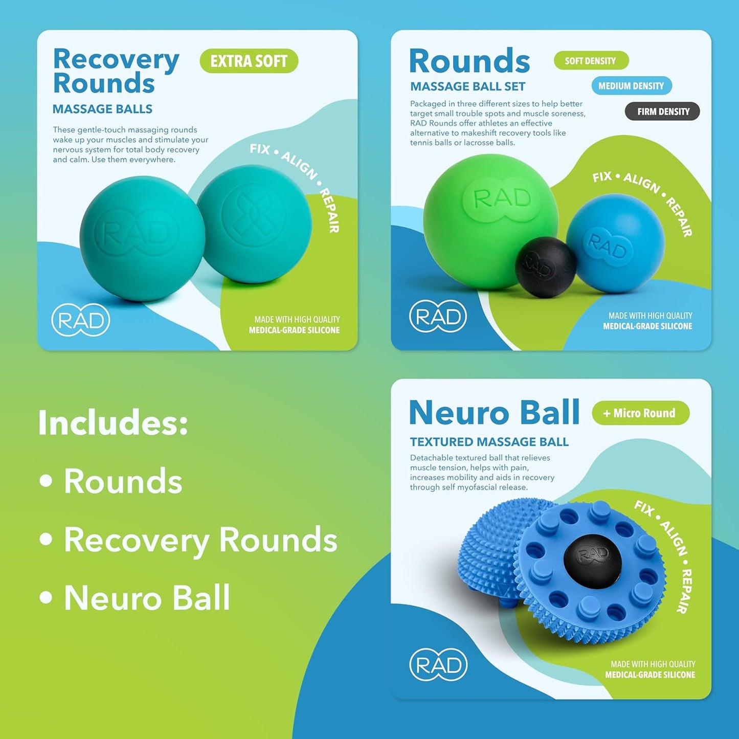 RAD Point Release Kit / 5-in-1 Massage Tool Kit with Block, Massage Balls and Peanut Roller for Self Massage, Mobility and Recovery