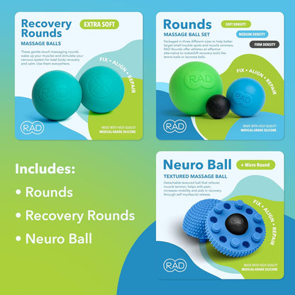 RAD Point Release Kit / 5-in-1 Massage Tool Kit with Block, Massage Balls and Peanut Roller for Self Massage, Mobility and Recovery