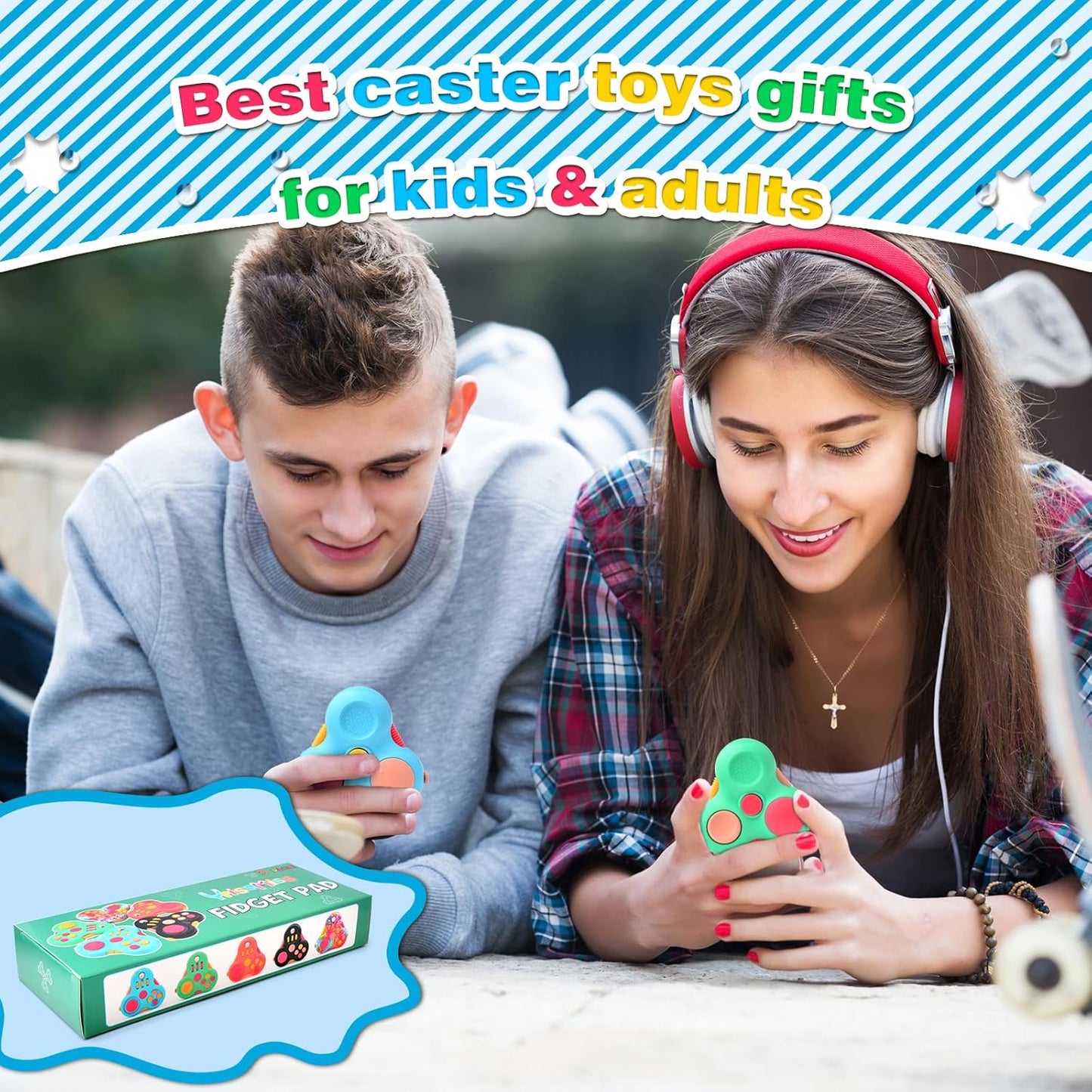 Yrissmiss Fidget Toys for Adults, Fidget Pad Easter Basket Stuffers for Boys Girls,Stress Relief Cube Clicker Controller with Quiet Fidgets,ADHD Autism Fidget Spinner for Office Desk Travel