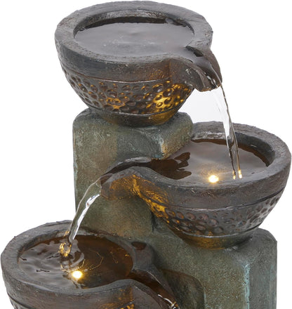Alpine Corporatio 14" Tall Stoned Jar Cascading Water Fountain with LED Lights, Elegant Tabletop Water Feature for Home, Office, Living Room, and Bedroom Decor, Gray