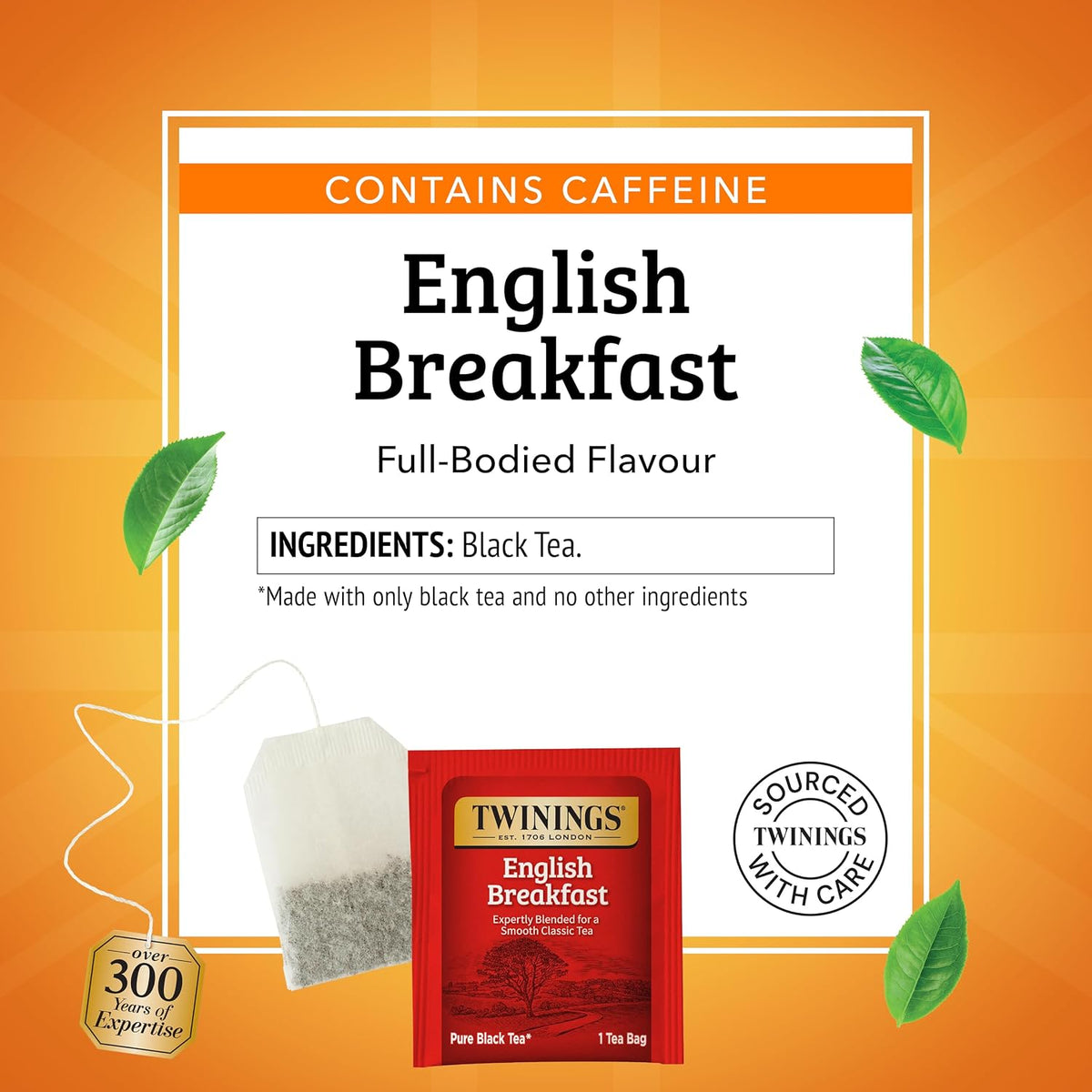 Twinings English Breakfast Black Tea Individually Wrapped Bags, 20 Count (Pack of 6), Flavourful, Robust, Caffeinated, Enjoy Hot or Iced, 120 Teabags