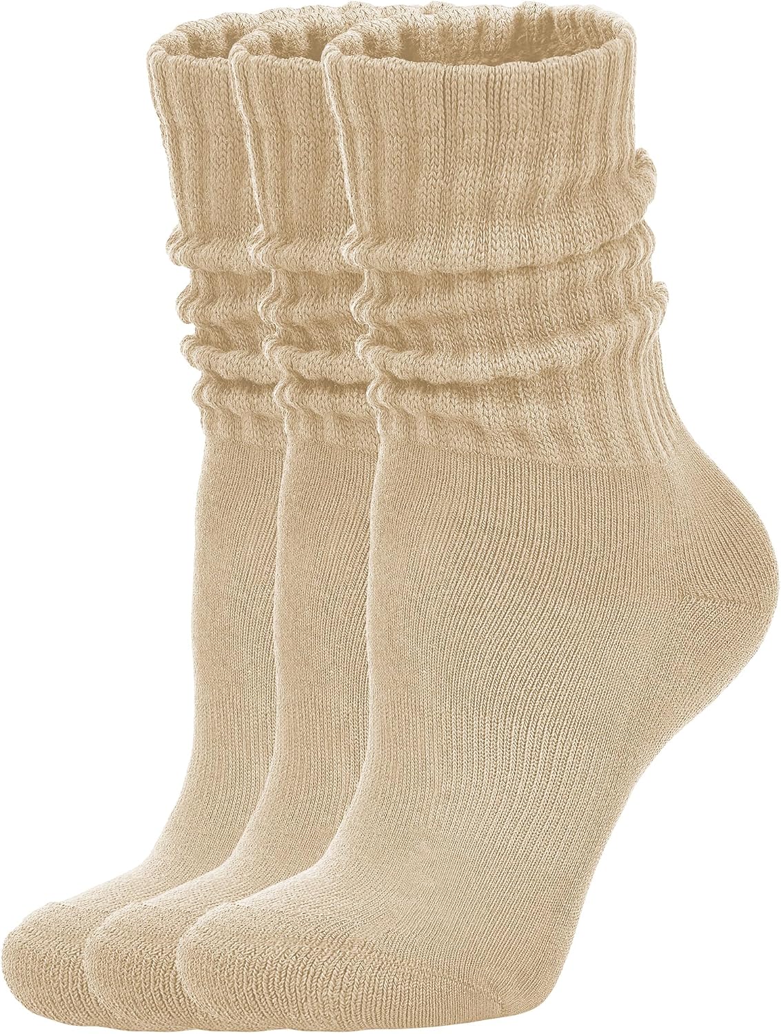AugRing Women's Scrunch Crew Socks Retro 3-Pack Solid Cotton Boot Calf Chunky Ribbed Cozy Slouchy Socks Size 5-11