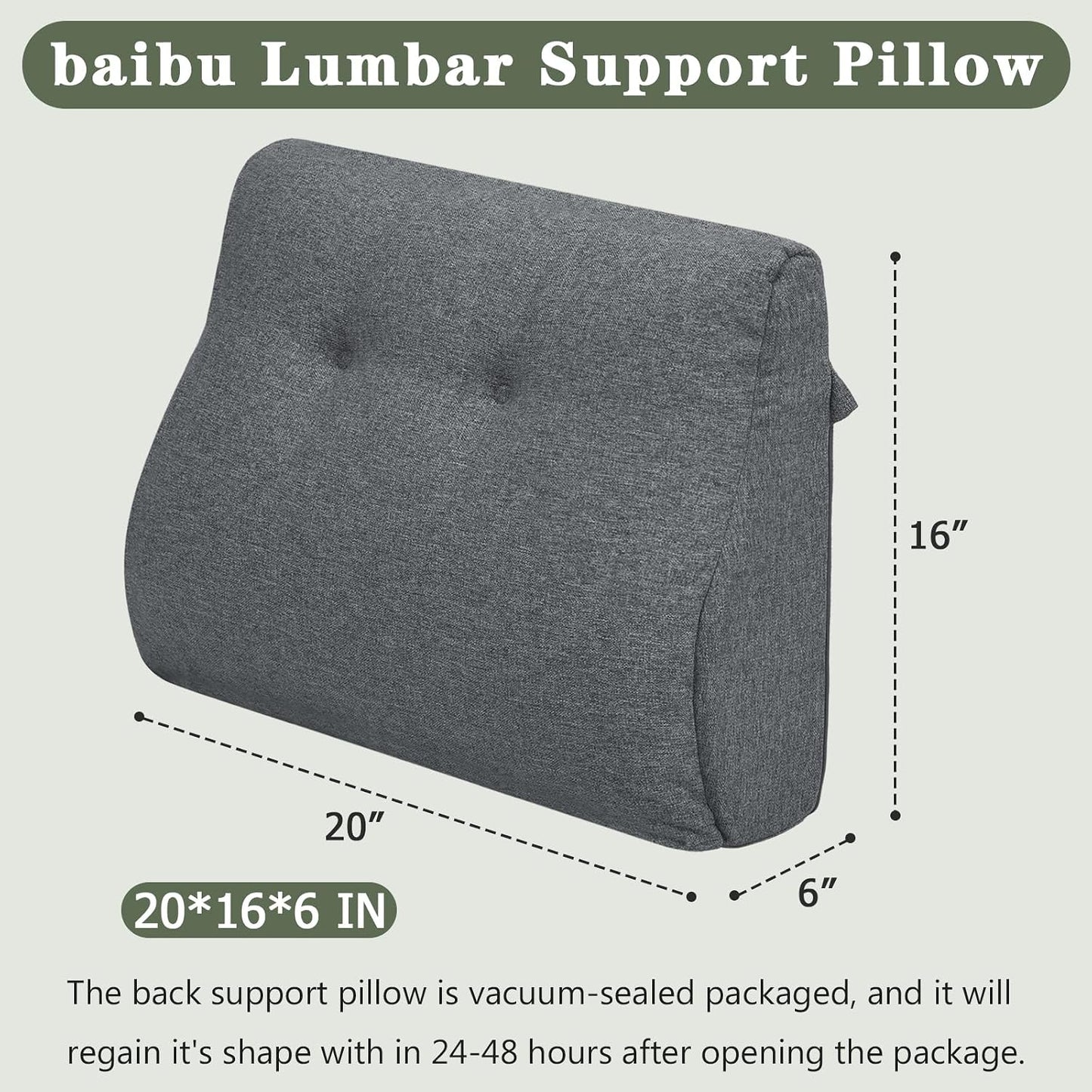 baibu Lumbar Support Pillow for Recliner, Large Memory Foam Dual-Layer Patent Design Back Support Cushion for Sofa & Gaming Chair, Ergonomic Lumbar Pillow with Machine Washable Cover, Brown