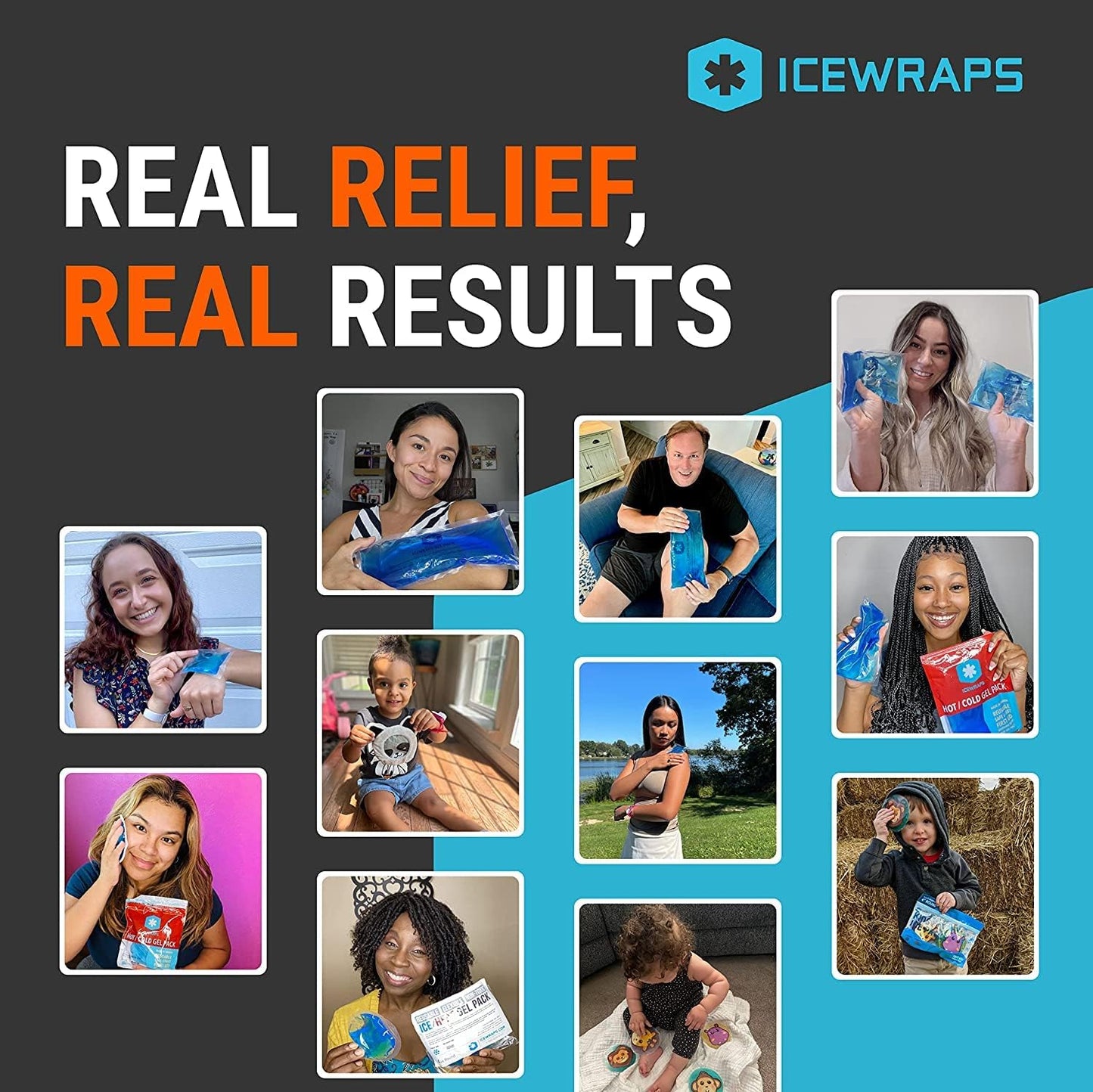 ICEWRAPS Hot & Cold Ice Packs, 3 x 5 in Soft Reusable Gel Packs for Injuries, Headaches, Joints, and Fever Relief, Puncture-Proof Material, 6 Pack, FSA-HSA Eligible