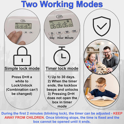 Timed Lock Box - Unplug from Cell Phones, Video Games, Socials, Snacks, Distractions - Time Locking Container - 30 Days Max Timer - Be More Present, Productive & Focused - Gray