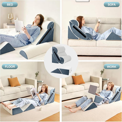 Yojoker 6pcs Orthopedic Bed Wedge Pillow Set for Sleeping, Post Surgery Foam for Body, Back and Leg Pain Relief Comfortable & Adjustable Support Pillows-Anti Snoring, Heartburn