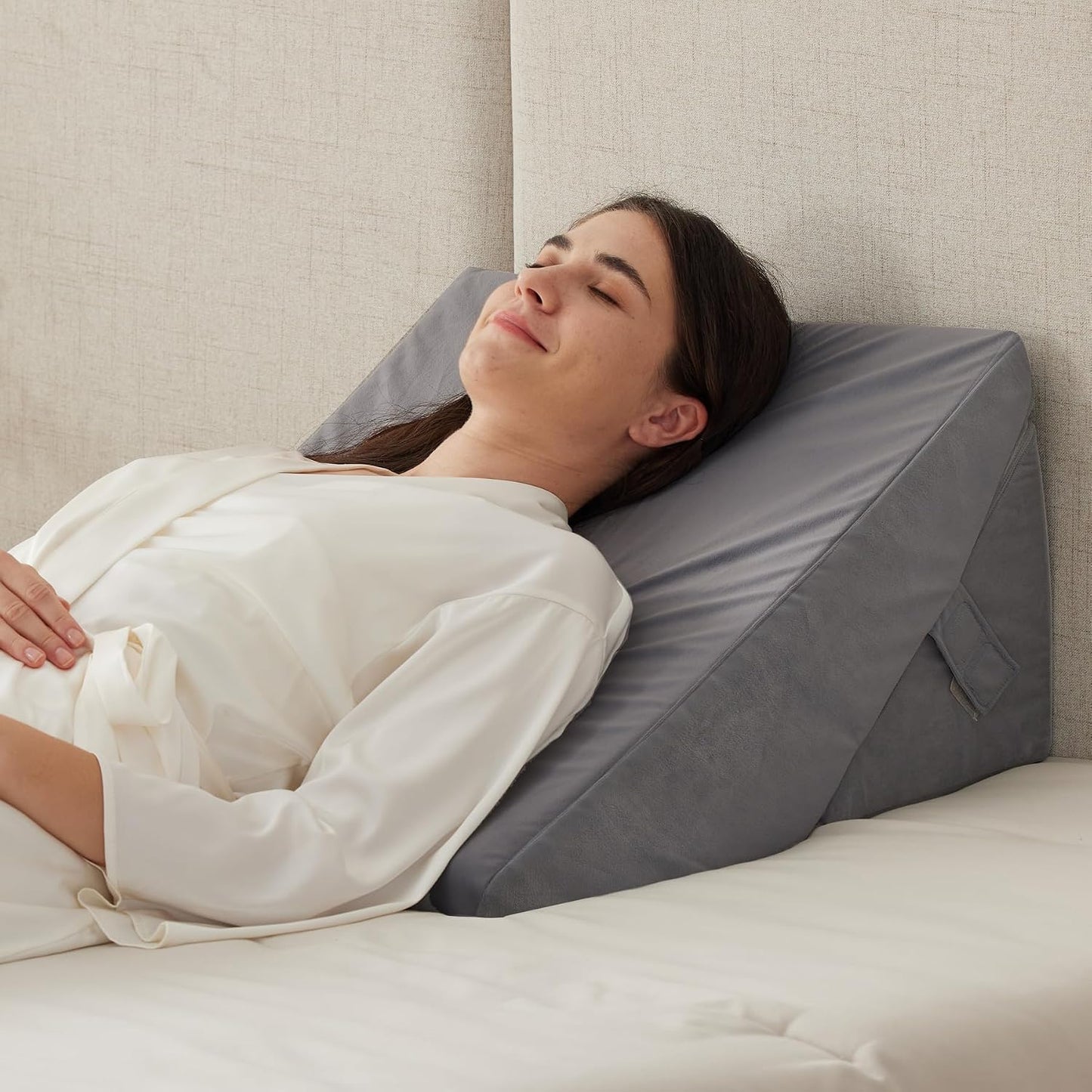 Ruqmuis 3PCS Wedge Pillow Set for After Surgery, Adjustable 9&12 Inch Bed Wedge Pillow for Sleeping, Incline Pillow Wedge for Headboard, Post Surgery, Acid Reflux, Neck&Back Support, White/Grey