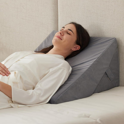 Ruqmuis Wedge Pillow Set for After Surgery, 3PCS Adjustable 9&12 Inch Bed Wedge Pillow for Sleeping, Incline Pillow Wedge for Headboard, Post Surgery, Acid Reflux, Neck&Back Support, White/Grey