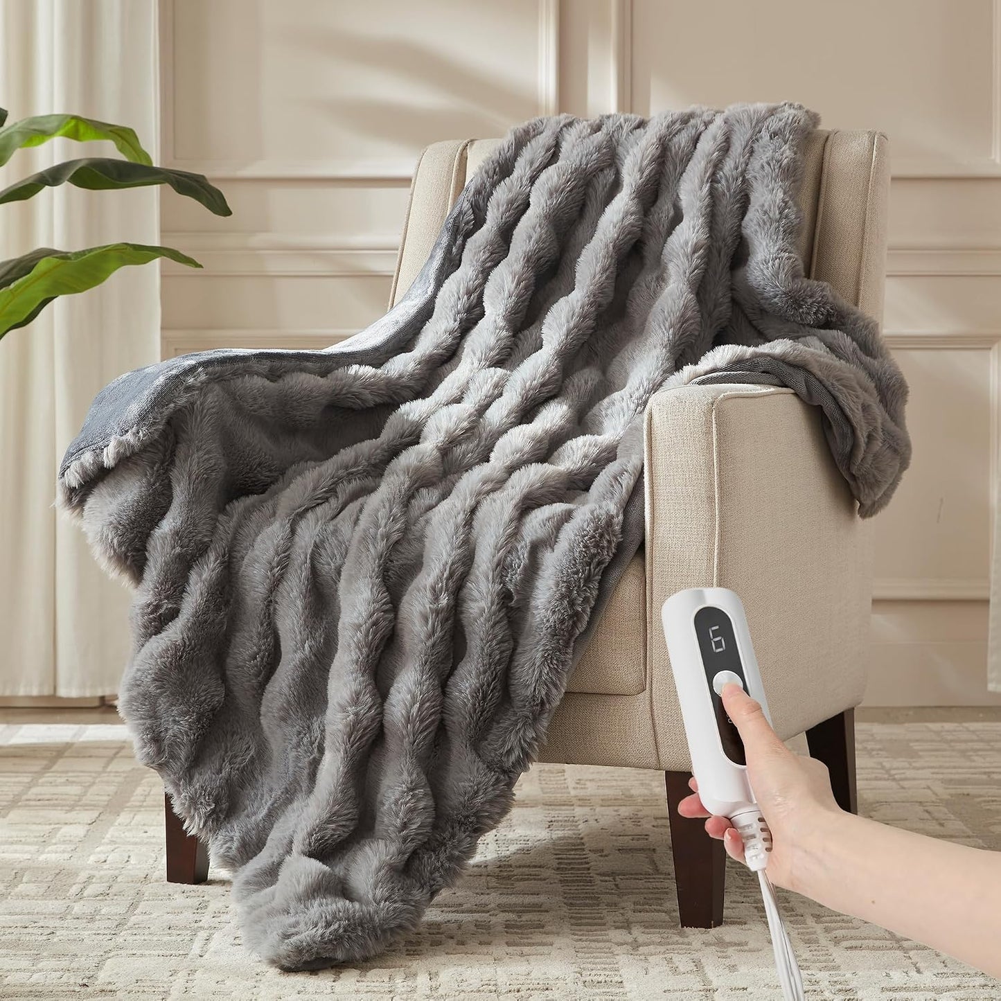 Heated Throw Blanket - Fast Heating 3D Jacquard Electric Heated Blanket, Cozy Heating Blanket with 6 Heating Settings & 4 Hours Auto-Off, Machine Washable, 50"x60", London Grey