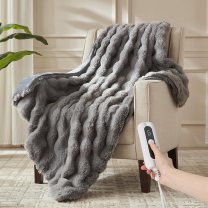 Heated Throw Blanket - Fast Heating 3D Jacquard Electric Heated Blanket, Cozy Heating Blanket with 6 Heating Settings & 4 Hours Auto-Off, Machine Washable, 50"x60", London Grey