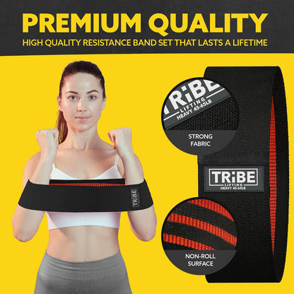 Tribe Lifting Resistance Bands for Working Out - 3 Pack Fabric Workout Bands for Women and Men - Booty Bands for Legs and Glute - Non Slip Exercise Bands Set for Squat Hip Thigh