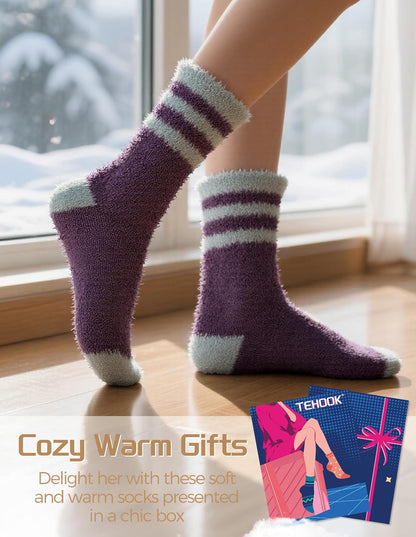 TEHOOK Warm & Cozy Gifts for Women, Fluffy Fuzzy Plush Sleeping Slipper Socks - Soft Warm Fabric