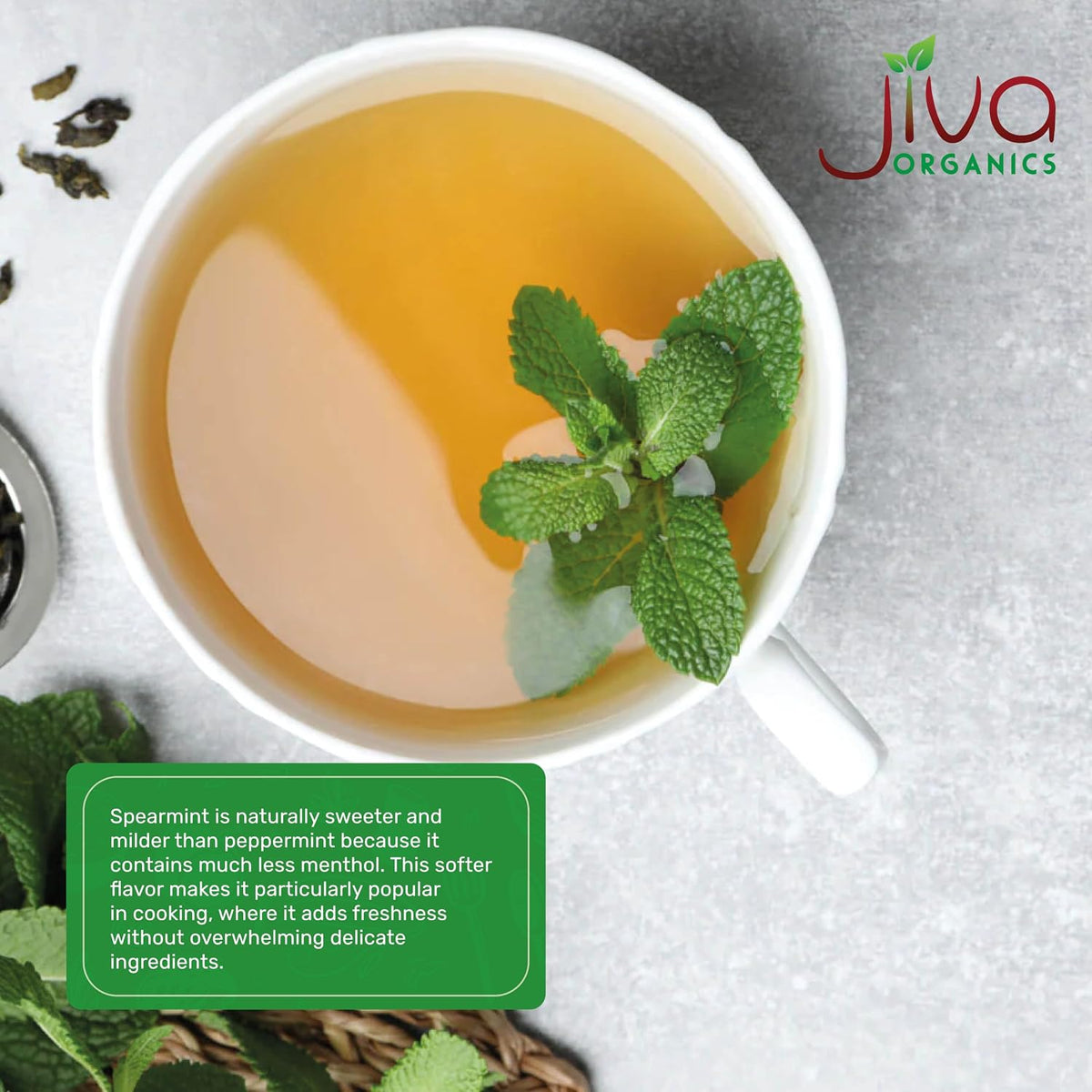 Jiva Organics Spearmint Leaf (Cut & Sifted) 1 Pound | Fresh Aroma, Premium Quality, Non-Irradiated Herbal Mint Leaves