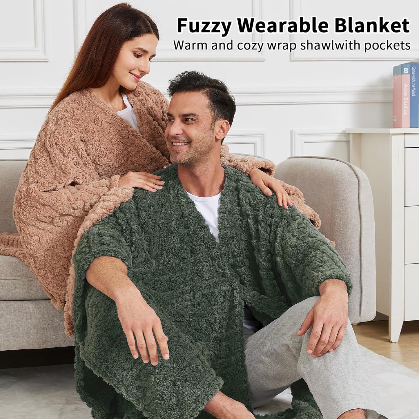 Wearable Blanket Poncho Cape Wrap for Adult, Cozy Sherpa Fleece Pocketed Shawl TV Throw Blankets for Office and Lounge(Purple,58'' x 64'')