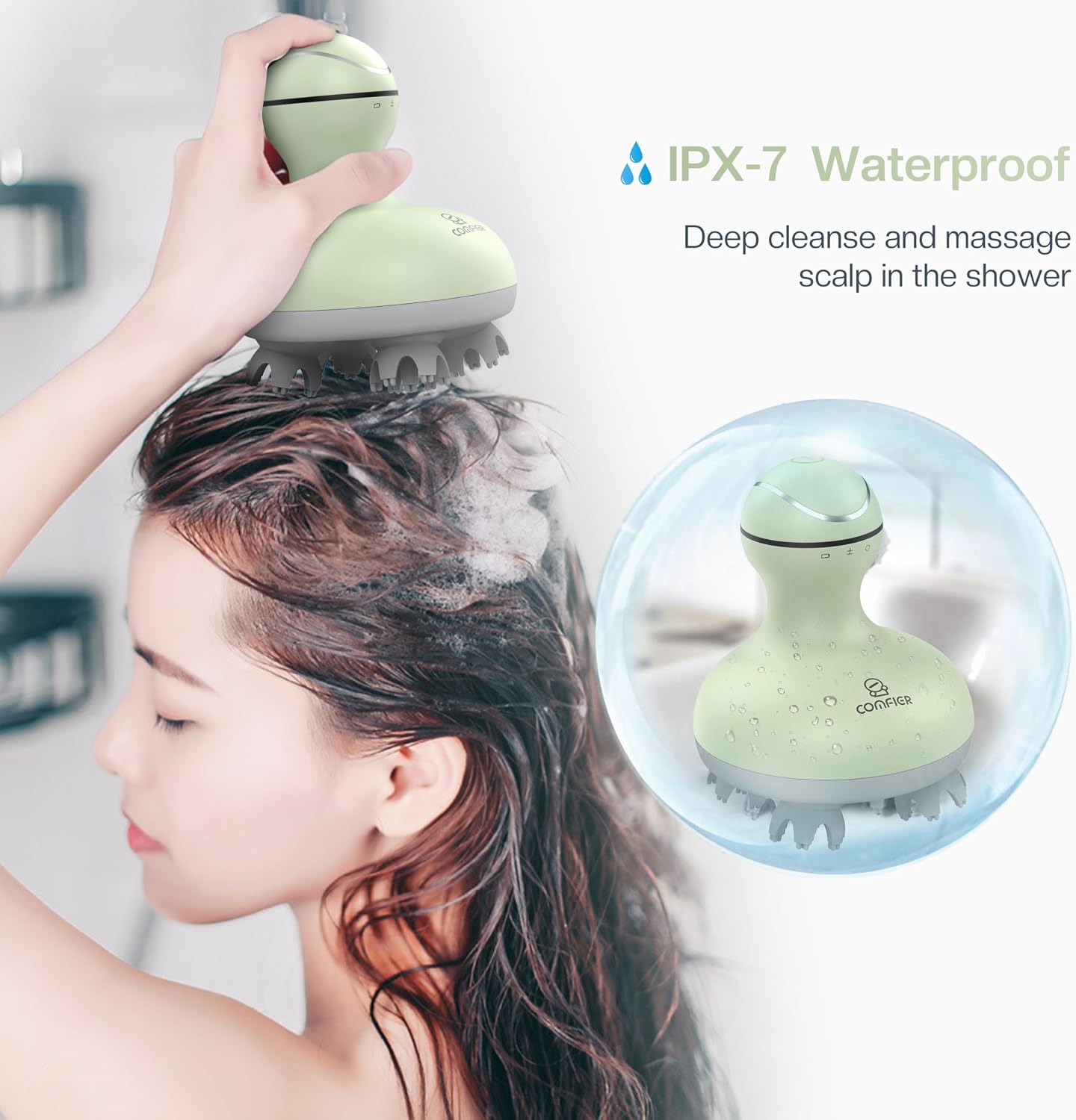 COMFIER Electric Scalp Massager, Waterproof Head Massager with Mutlti-Modes Vibration, Handheld Portable Head Scratcher for Hair Growth, Dog Cat Massager for Deep Clean and Stress Relax