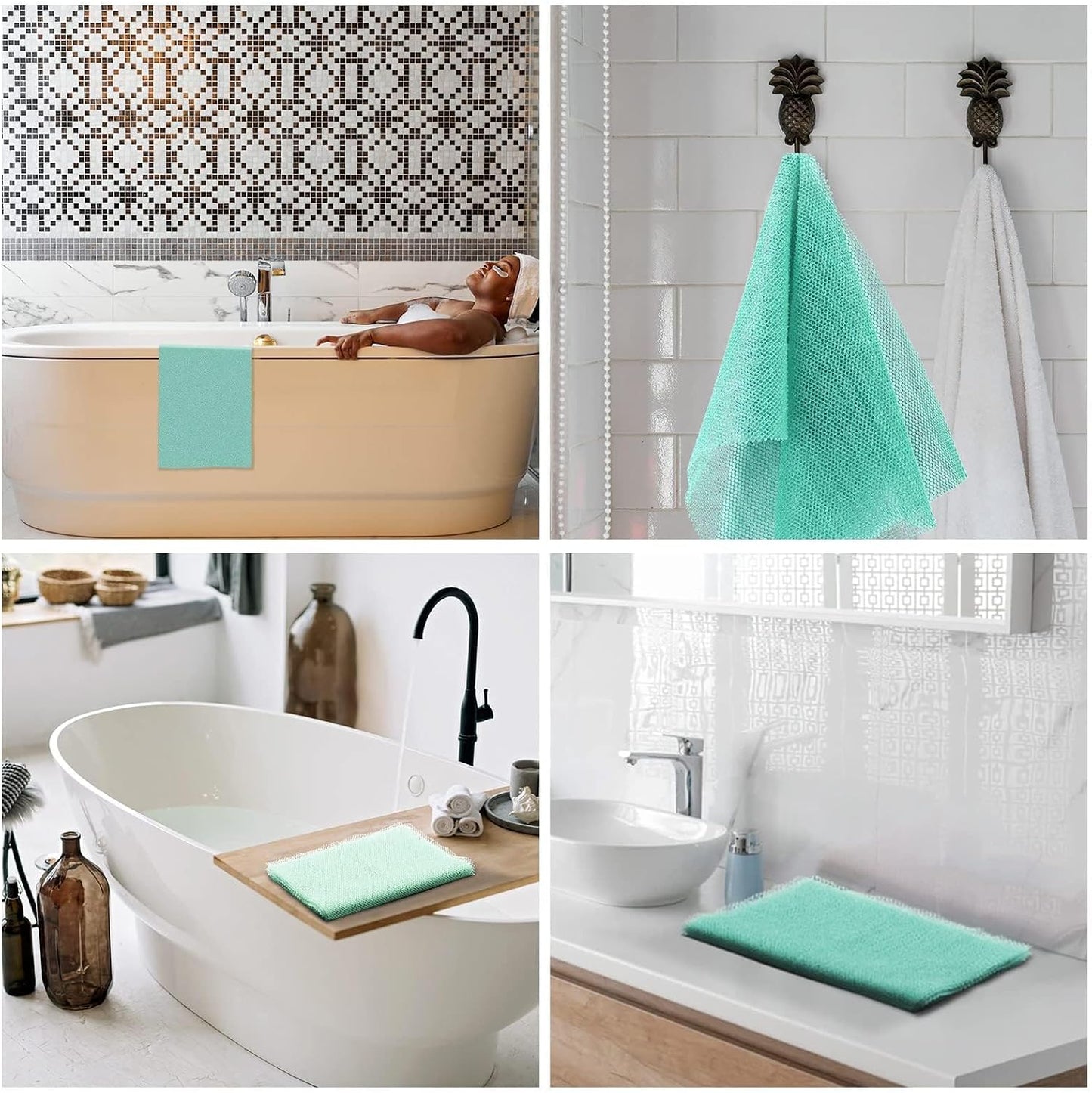 UJFQBH 3 Pieces African Bath Sponge African Net Long Net Bath Sponge Exfoliating Shower Body Scrubber Back Scrubber Skin Smoother,Great for Daily Use (Pink,Yellow,Purple)