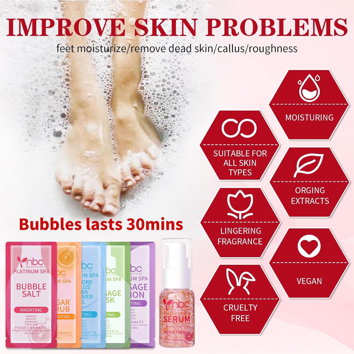 Pedicure Kit Foot Soak Set: Bubble Salt, Sugar Scrub, Massage Mask, Massage Lotion in a Box, 4 Step Foot Spa Kit for Dry Feet, Softens Calluses, Tired Feet（3 Set Lavender) - Colors A