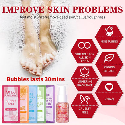 Pedicure Kit Foot Soak Set: Bubble Salt, Sugar Scrub, Massage Mask, Massage Lotion in a Box, 4 Step Foot Spa Kit for Dry Feet, Softens Calluses, Tired Feet（3 Set Lavender) - Colors A