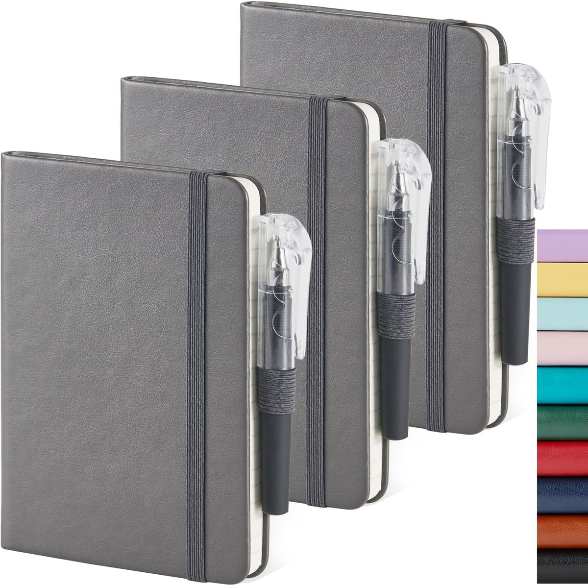 Small Notebook Pocket Journal, A6 3.7" x 5.7", 3 Pack, Black Leather Cover