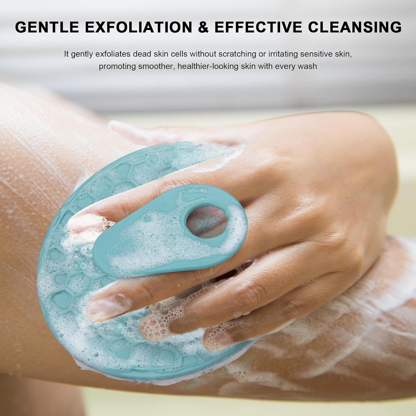 INNERNEED Food-Grade Soft Silicone Body Scrubber Shower Brush Handheld Cleansing Skin Brush, Gentle Exfoliating and Lather Well (Dark Green)
