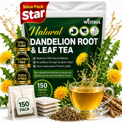 WOTIHA 60 Count Premium Dandelion Root Tea Bags - 100% Natural Roasted, Supports Liver & Kidney Health, Digestion & Immunity, Caffeine-Free, Additive-Free, Gluten-Free, Vegan.