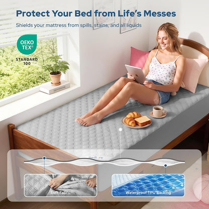 2 Pack Waterproof Mattress Protector, Queen Size Mattress Pad Noiseless with Deep Pocket Fitted for 6"-18", Soft Breathable Dirt-Proof Bed Mattress Cover Washable for Home, Bedroom, Hotel (Gray)