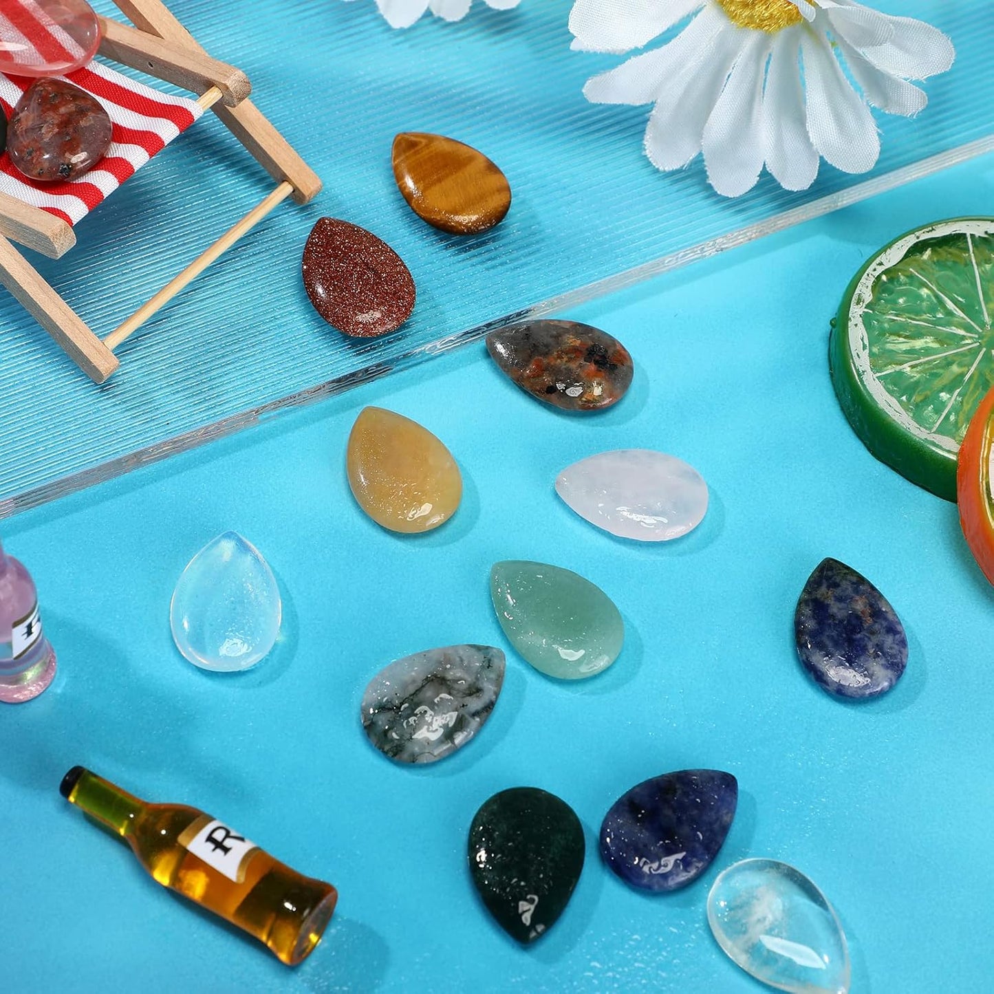 Nuenen 50 Pcs Worry Stones for Anxiety Teardrop Crystal Bulk Waterdrop Gemstone Thumb Healing Stress Pocket Stone Teardrop Pendants Bulk for Valentines Gift Meditation(Fresh,0.94 x 0.63 x 0.24 Inch)