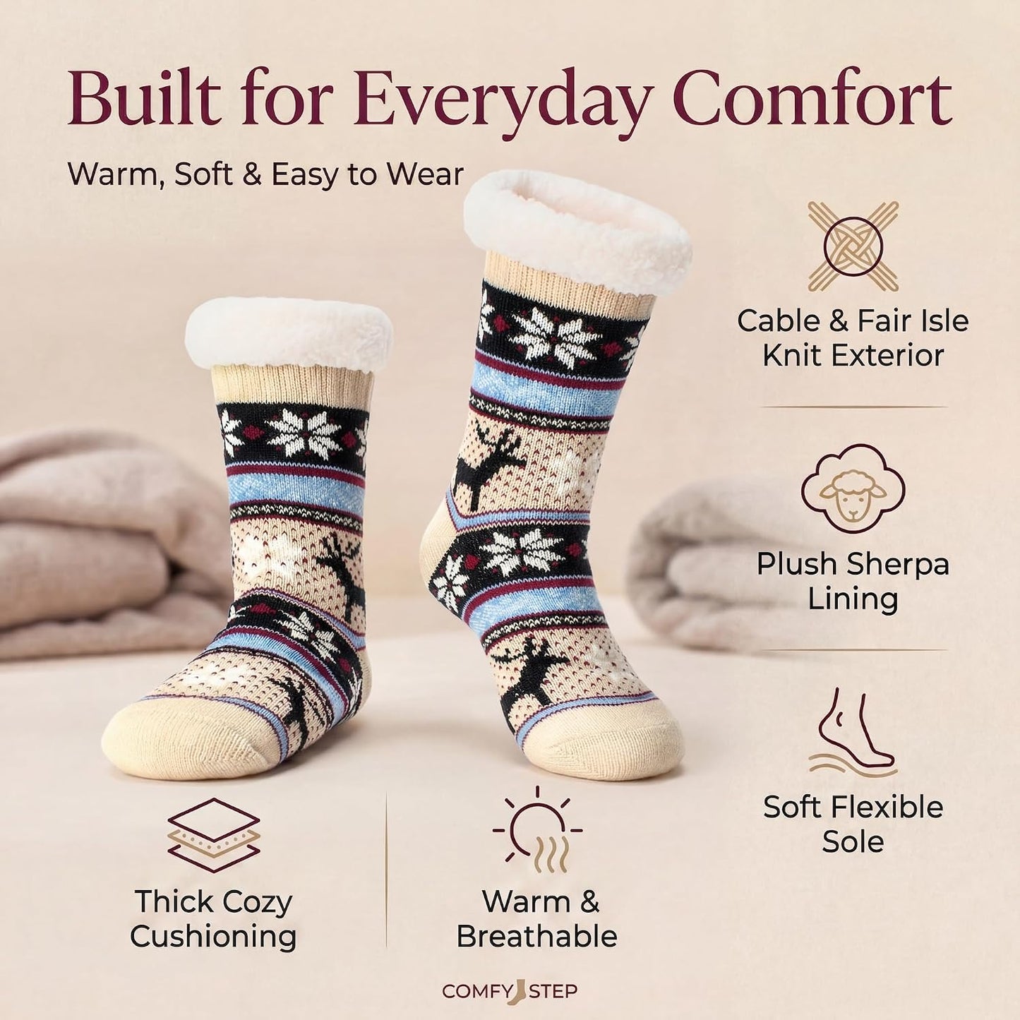 Cozylook Fuzzy Slipper Socks for Women with Grips Warm Cozy Soft Non-Slip Winter Socks Cozy Gift Idea