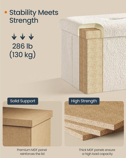 SONGMICS Small Folding Storage Ottoman, Foot Rest Stool, Cube Footrest, Synthetic Leather, 12.2 x 16.1 x 12.2 Inches, 286 lb Capacity, for Living Room, Bedroom, Dorm, Ink Black ULSF100B01