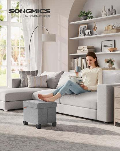 SONGMICS Storage Ottoman, Small Ottoman Foot Rest with Legs, 12.6 x 15.7 x 13.2 Inches Foot Stool, Load up to 660 lb, for Living Room, Bedroom, Dorm, Slate Gray ULSF012G01